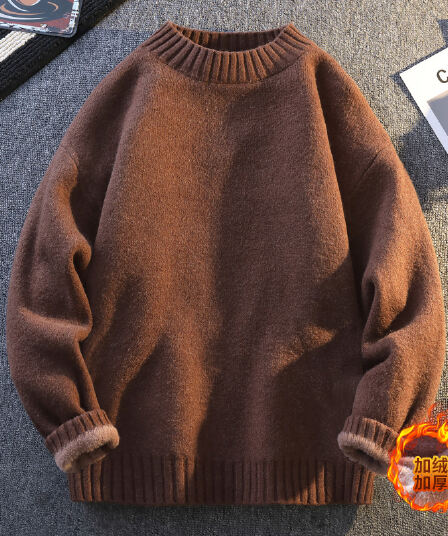 하나 플러시 스웨터 가을 겨울 두꺼운 보온 캐주얼 패션 라운드 넥 루즈핏 질감 부드럽다 편안함 만나는 남성