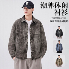 批发美式复古水洗棉夹克男潮流翻领休闲外套情侣秋季做旧牛仔上衣女
