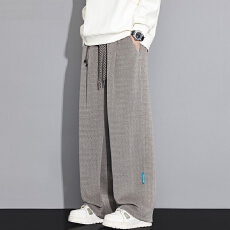 批发大码L-9XL直筒休闲裤男<b class='q'>春</b>秋季垂感宽松阔腿裤加肥加大弯刀男长裤
