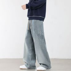 批发跨境潮牌2026春秋冬新款复古潮搭牛仔裤男款大码百搭渐变水洗长裤