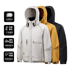 批发秋冬季工装白鸭绒羽绒服情侣装时尚连帽宽松保暖面包服羽绒外套男