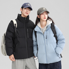 批发时尚情侣款立领羽绒服男女高品质90白鸭绒羽绒外套加绒加厚面包服