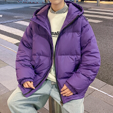 情侣纯色连帽羽绒服冬季潮流男女同款90白鸭绒防寒保暖面包服外套
