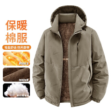批发2026秋冬加绒加厚夹克<b class='q'>男士</b>跨境<b class='q'>休闲</b>连帽<b class='q'>外套</b>中老年爸爸装棉衣棉袄