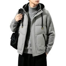 批发2026秋冬跨境马甲<b class='q'>男士</b><b class='q'>休闲</b>连帽无袖棉衣<b class='q'>外套</b>加肥加大码背心坎肩男
