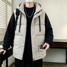 秋冬加厚保暖羽绒棉马甲男女跨境连帽高品质背心外套情侣装棉坎肩