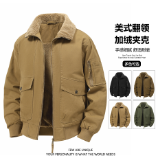 加绒加厚棉夹克男士羊羔绒翻领保暖外套跨境大码5XL棉衣工装上衣