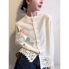 批发小资花边下摆<b class='q'>蕾丝</b>花边开衫外套毛衣上衣洋气女装5035