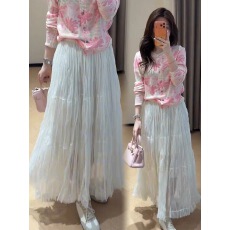 批发时尚网纱半身裙女春季新款洋气显瘦松紧腰百搭拼接蕾丝蛋糕裙5108