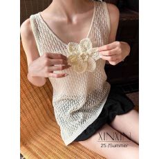 批发韩版<b class='q'>花朵</b>手工针织钩花V领不规则背心针织衫5133
