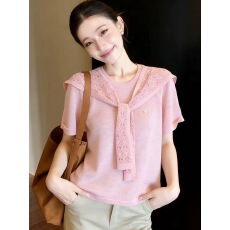 批发今年流行爆款披肩短袖上衣女新款大码胖MM宽松显瘦遮肚T恤5147