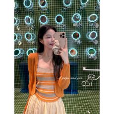 批发长袖薄款防晒<b class='q'>针织</b>开衫女夏季新款气质条纹背心外套两件套上衣5195