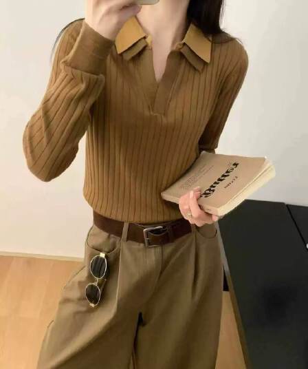 가을 켜기 새로운 양모 혼방 POLO 칼라 긴팔 니트 스웨터