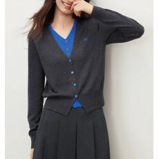 批发秋季深灰撞克莱因蓝v领长袖针织开衫女休闲<b class='q'>假两件</b><b class='q'>上衣</b>