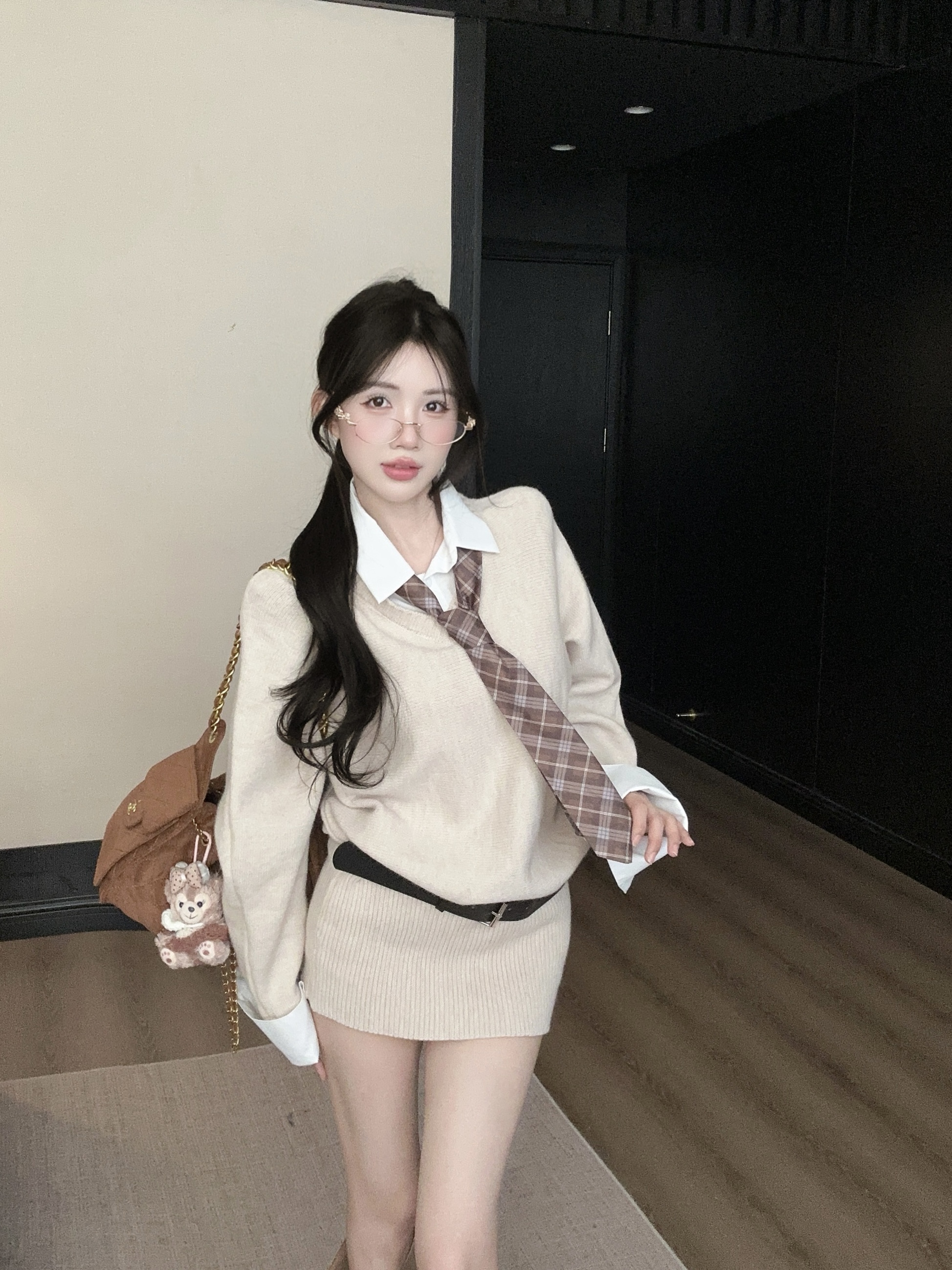 MY14526# 韩系显瘦假两件polo领长袖针织毛衣连衣裙女裝貨源服裝批發