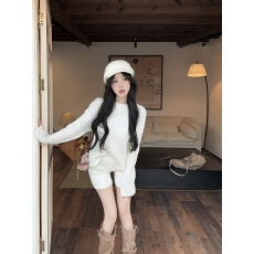 批发实拍实价  韩系圆领麻花毛衣<b class='q'>短裤</b>两件套装宽松慵懒风针织时尚套装