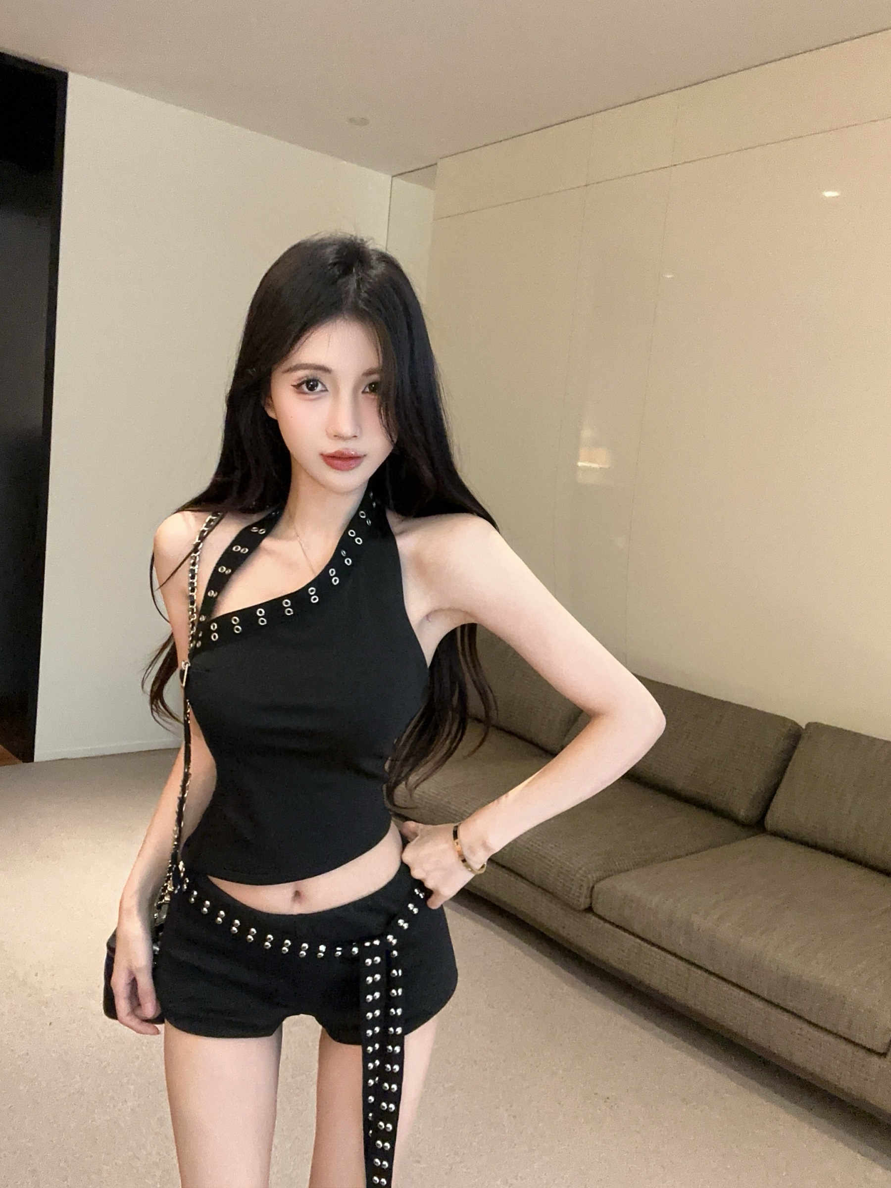 실사 정가 디자인 센스 숄더백 불규칙 조끼 맨위 버드 나무 못 반바지 투피스 세트