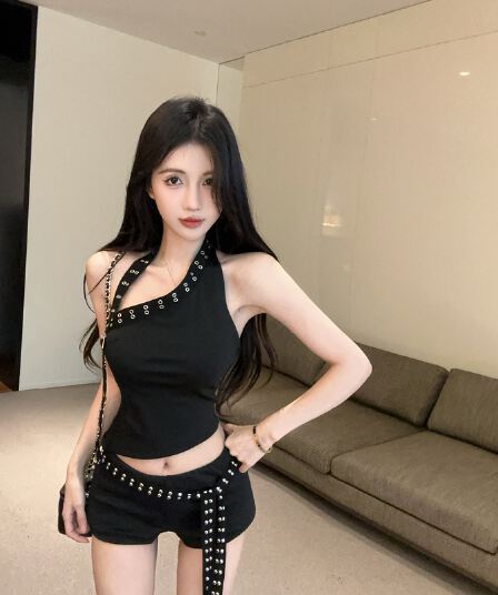 실사 정가 디자인 센스 숄더백 불규칙 조끼 맨위 버드 나무 못 반바지 투피스 세트