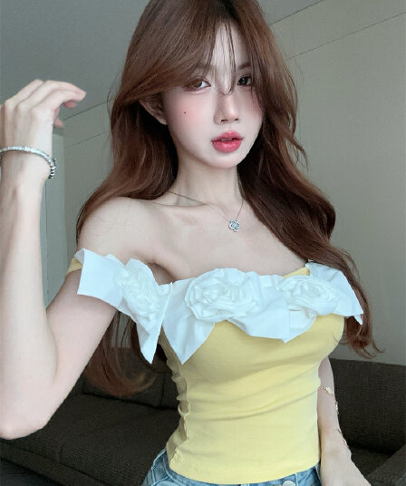 실사 정가 섹시함 3 차원 꽃 한 단어 어깨끈 가슴 패드 외출용 맨위 t