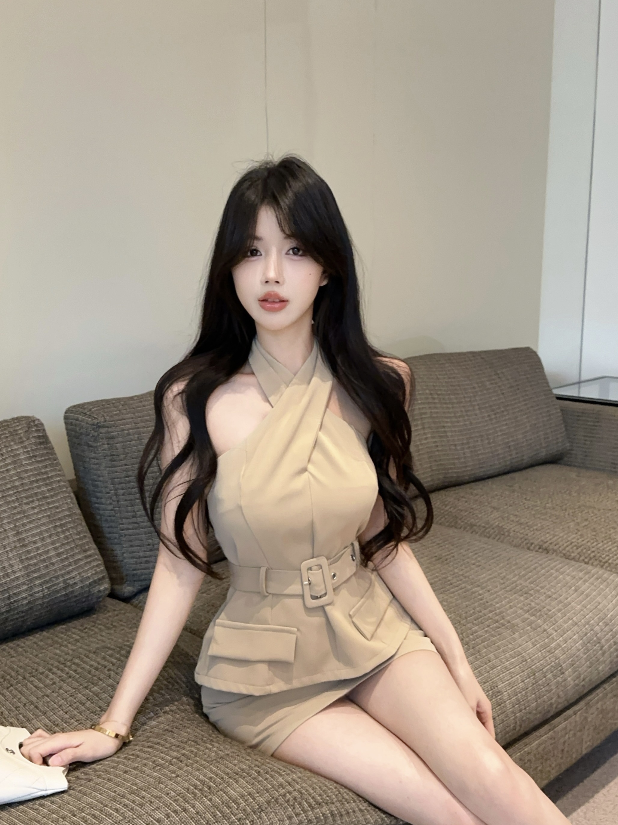 실사 정가 순수한 욕망 허리 수축 십자가 행침 목 맨위 타이트 스커트 반신 치마 세트