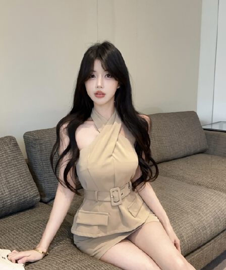 실사 정가 순수한 욕망 허리 수축 십자가 행침 목 맨위 타이트 스커트 반신 치마 세트