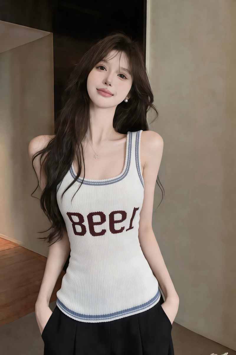 실사 정가 배색 u 칼라 민소매 니트 조끼 기본 셔츠 외출용 맨위