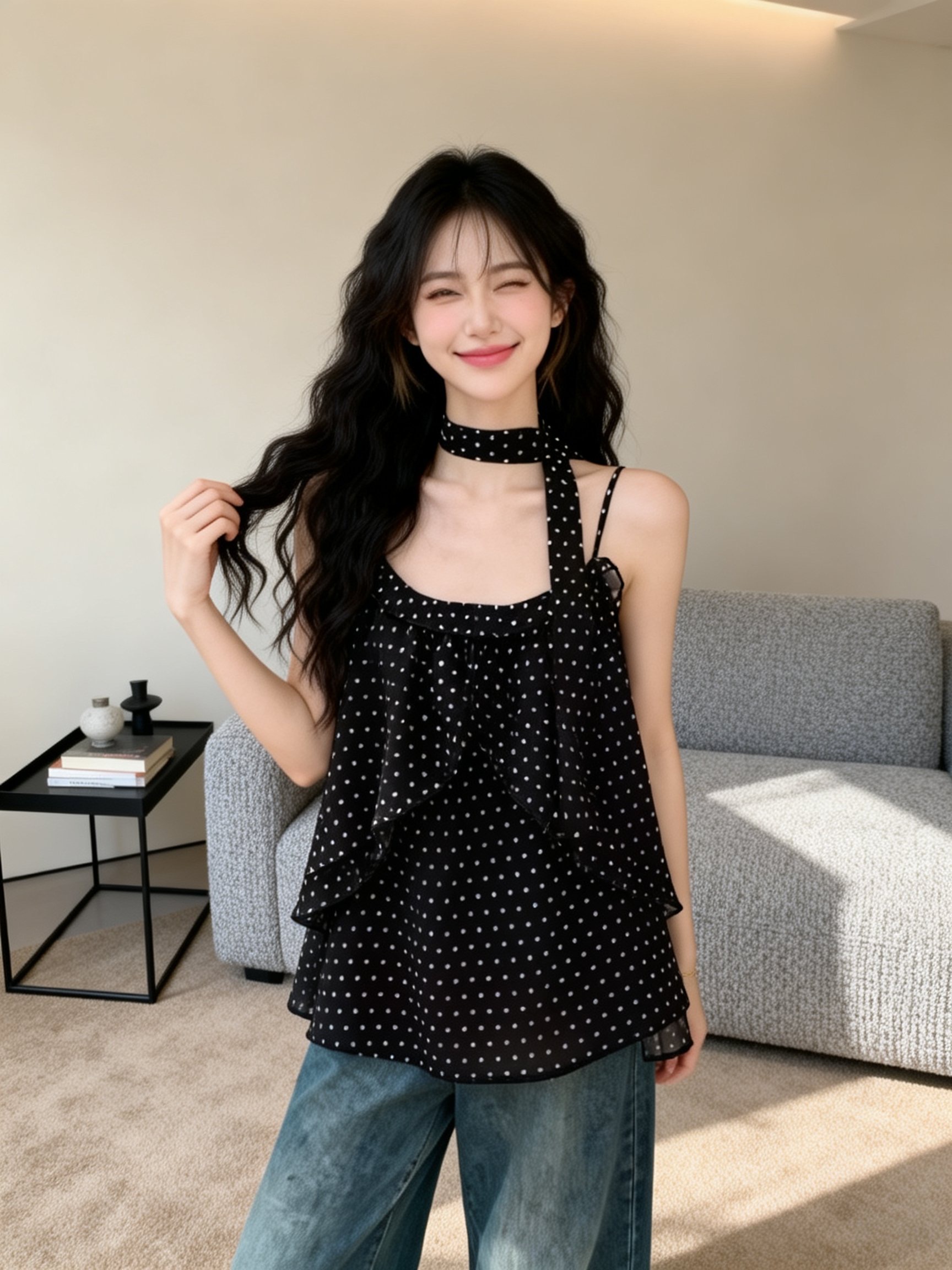 실사 정가 휴가 순수한 욕망 바람 품격 루즈핏 슬림해 보이는 민소매 캐미솔 맨위