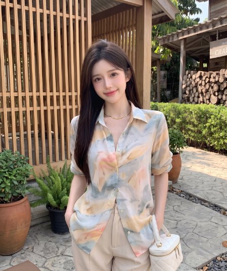 실사 정가 새틴 셔츠 긴팔 루즈핏 센스 프린트 품격 맨위 셔츠