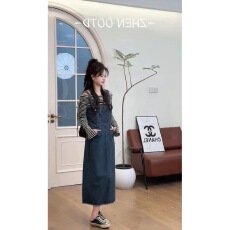 批发2025超火春装搭配一整套时尚高级感独特漂亮牛仔<b class='q'>背带</b>连衣裙两件套