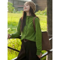 批发绿色<b class='q'>长袖</b>针织开衫秋装女装2025新款韩系巨好看的早秋上衣毛衣<b class='q'>外套</b>