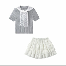 批发夏季穿搭一整套女新款休闲短袖披肩T恤<b class='q'>蕾丝</b>木耳短裙<b class='q'>两件套</b>装