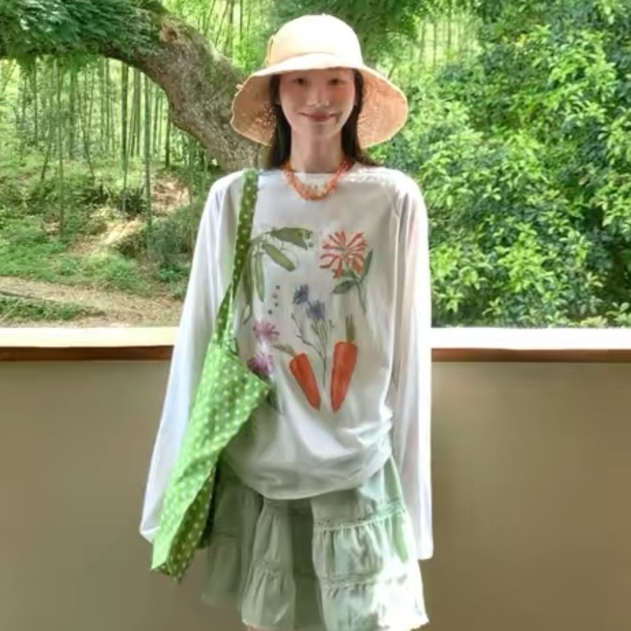 여름 세트 여성 2026 새로운 한 부서 ootb 착용 가져 가라. 전체 집합 자외선 차단 블라우스 맨위 반신 스커트 투피스 세트