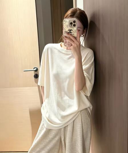 한 부서 느긋한 가을 어깨 화이트 반팔 티셔츠 여성 여름 오래된 돈 바람 루즈핏 슬림해 보이는 반소매 동정 캐주얼 맨위