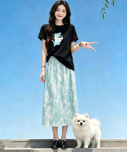 여름 착용 가져 가라. 전체 집합 2026 한 부서 연령 감소 관대 한 점잖은 한 인사이드 한 가스 느슨함 센스 반신 치마 세트