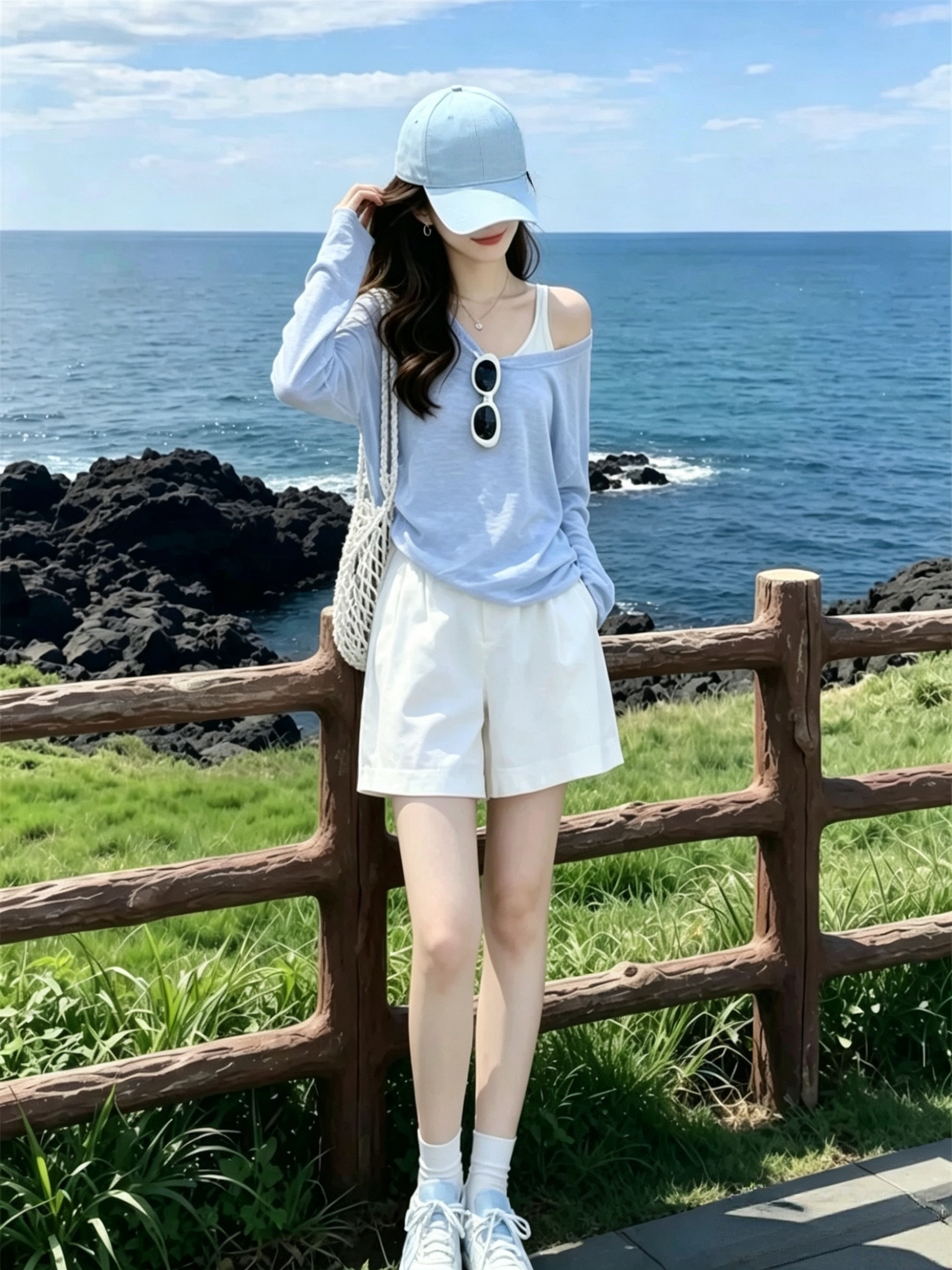 봄 드레스 코디 전체 집합 소금 부서 착용 가져 가라. 고급 센스 한국 드라마 올해 인기 자외선 차단 블라우스 반바지 세 조각 세트