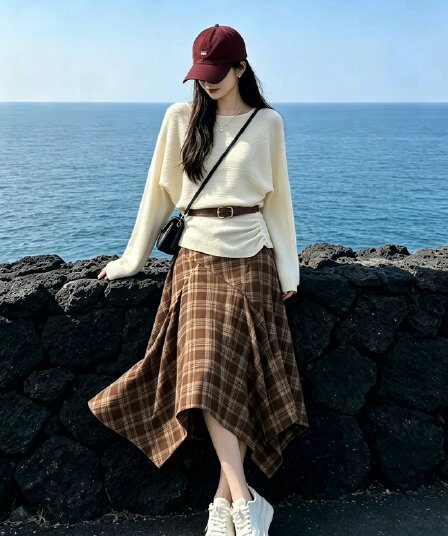 추안 웨스트 초원 신강 여행 불모지 바람 핫걸 불규칙 반신 스커트 여성 가을 착용 가져 가라. 에이즈 환자 세트