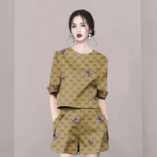 批发2026欧货风蜜蜂印花套装女<b class='q'>夏</b>宽松中袖 T 恤阔腿短裤休闲两件套潮