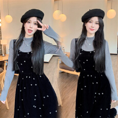 批发实拍～大码女装繁星设计感百搭ins精致显瘦细闪雪花星丝<b class='q'>绒套装</b>裙