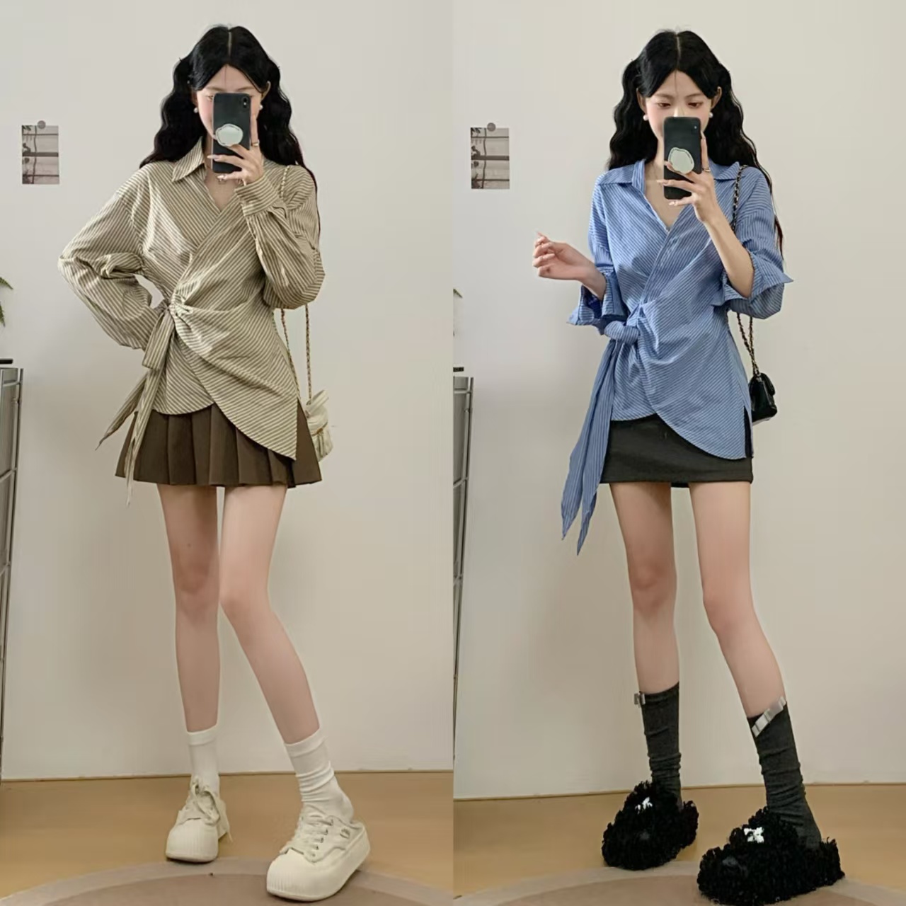 실사 봄 새로운 상체 둘째 변경 종이 사람들 측면 스트랩 디자인 센스 셔츠