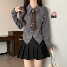 批发实拍~法式不规则长袖针织衫秋<b class='q'>冬</b>新款修身显瘦翻领设计感上衣