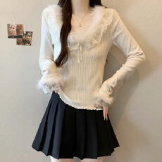 批发实拍~胖MM法式千金蕾丝拼接针织衫女秋<b class='q'>冬</b>氛围感独特漂亮毛绒上衣