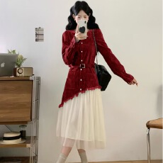 批发实拍～小香风丝绒连衣裙女新款女装高端名媛法式气质收腰长裙子