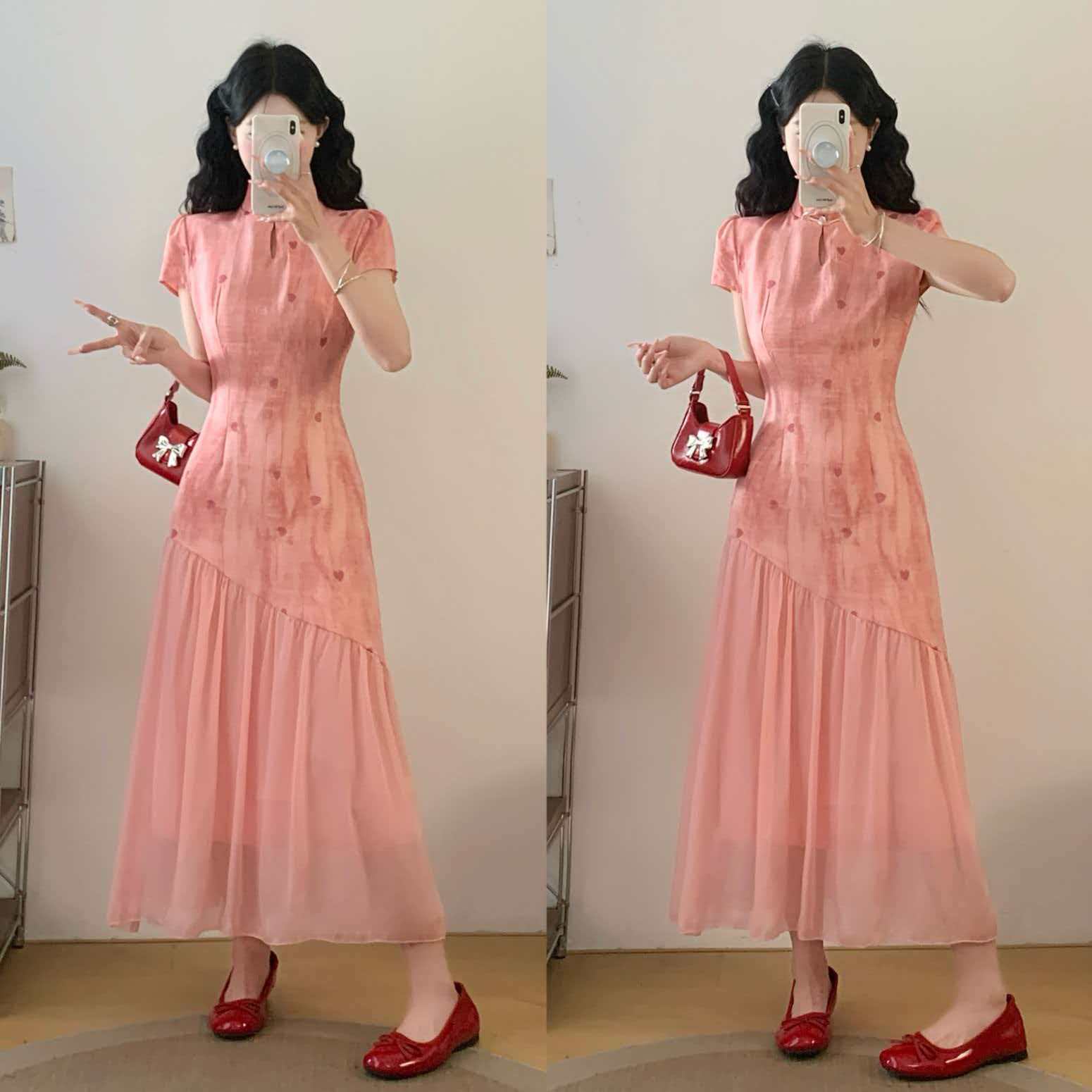 RY2191# 实拍～七七很芒袅袅江南2026夏新品新中式爱心刺绣旗袍连衣裙
