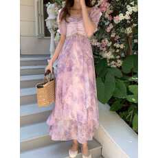 批发实拍～2026夏季飘逸<b class='q'>雪纺</b>渐变印花<b class='q'>连衣裙</b>海边度假风荷叶边裙子