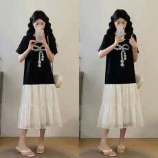 批发实拍大码女装2026夏季新款韩版休闲宽松慵懒减龄拼接假两件连衣裙