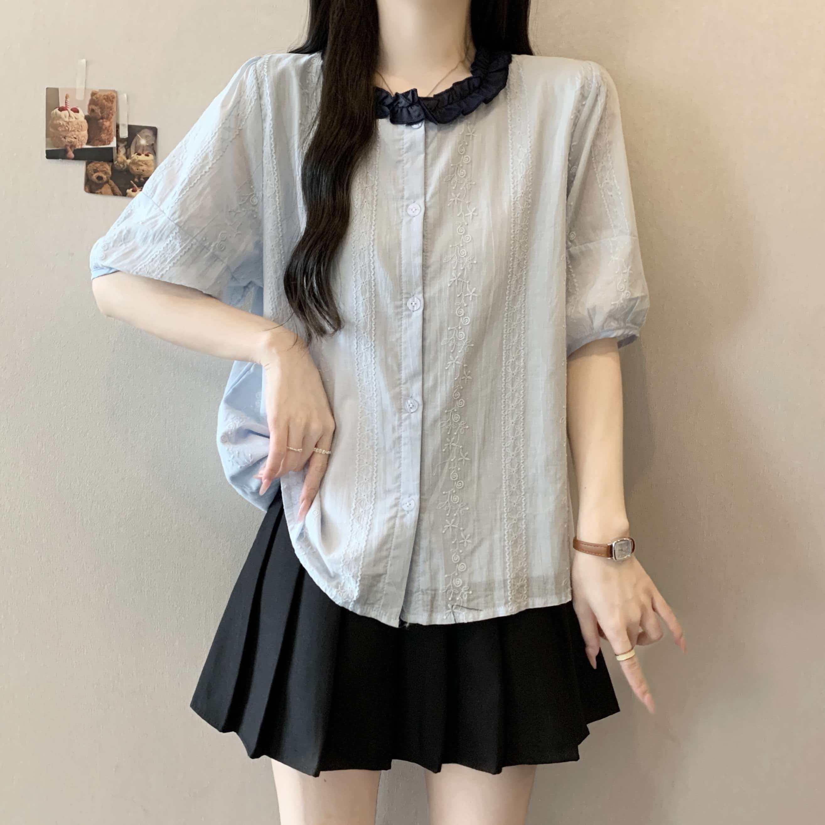 실사 무거운 작업 훅 문신 반팔 여성 셔츠 여름 새로운 한 부서 패치워크 색상 칼라 외국 가스 연령 감소 루즈핏 맨위 트렌디
