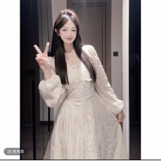 批发<b class='q'>雪纺</b>长袖V领连衣裙长款女高级感法式复古宫廷风气质收腰显瘦<b class='q'>长裙</b>