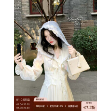 批发【1/04 20:00 限时95折】溪涧听雪 气质款蕾丝多穿法兜帽收腰长裙