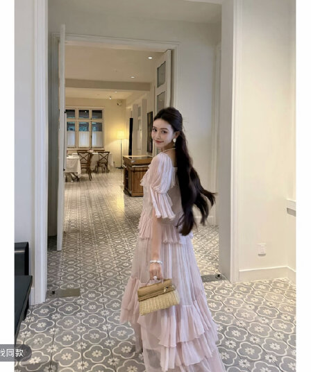 xinxin 봄날 볶다 그림자 프랑스식 낭만주의 바람 무거운 작업 프릴 망사 투피스 드레스 62l112