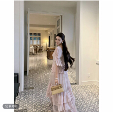 批发xinxin【春日撩影】法式浪漫风重工荷叶边网纱<b class='q'>两件套</b>连衣裙62L112